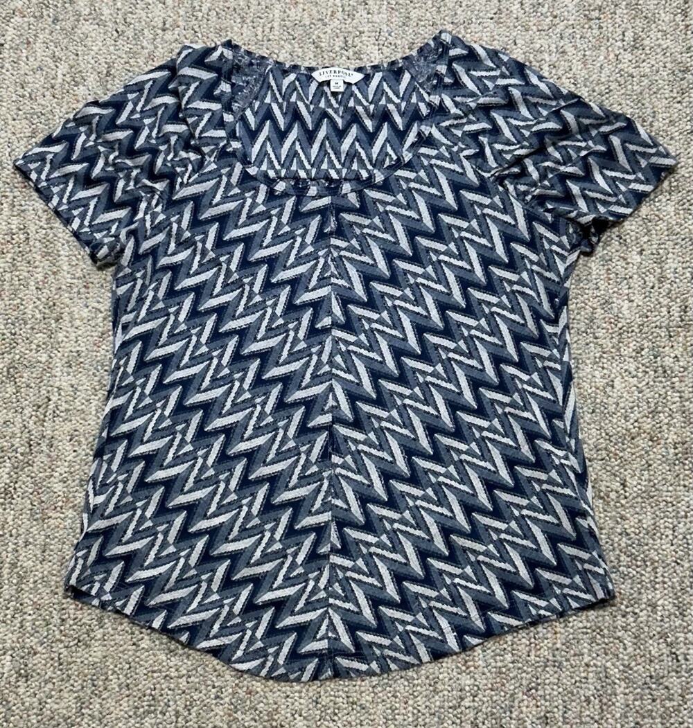 Liverpool Los Angeles Women's Size Medium Gray Blue White Patterned Casual Top